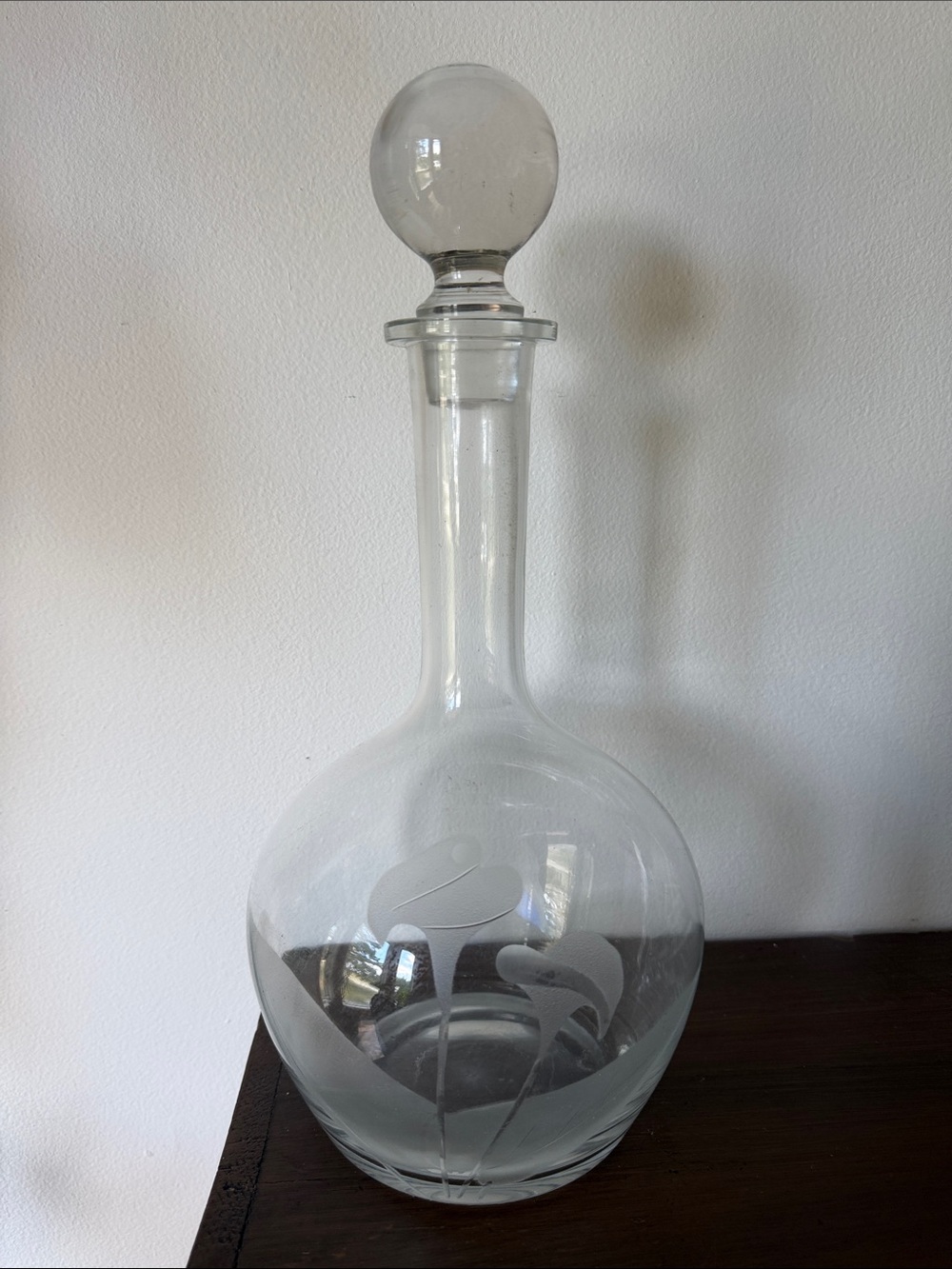 Etched Glass Decanter with Round Stopper - Clear